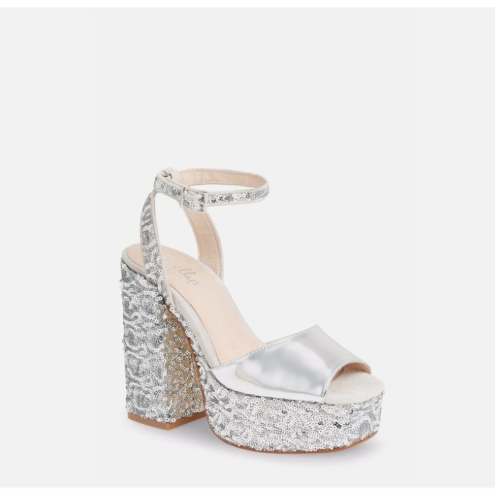 Shellys London Dena Silver Sequin Platform Heels Size 9‎ US 40 EU